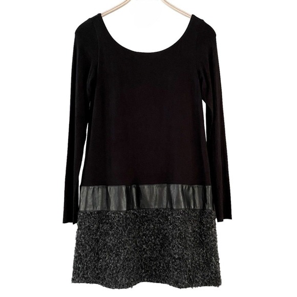 Bailey 44 Allegory Dress sz LARGE Black Rayon Blend Long Sleeve PU Panel Shift - Picture 3 of 5